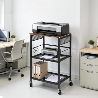 OUTMASTER Printer Stand-3 Tier Mobile Cart with a Wooden Table Top&lock Casters for Office, Home.