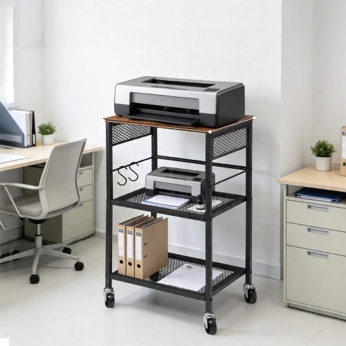 OUTMASTER Printer Stand-3 Tier Mobile Cart with a Wooden Table Top&lock Casters for Office, Home.