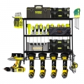 OUTMASTER Heavy Duty Garage Tool Organizer 4 Tiers with 5 Drill Bit Holders, Wall Mounted, 150 lbs Capacity