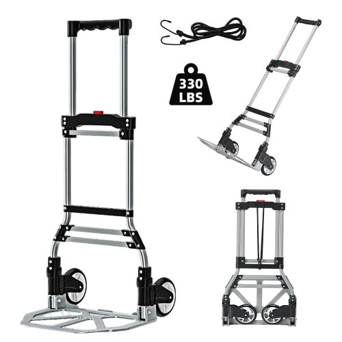 OUTMASTER Folding Hand Truck,330 lbs Load,Telescopic Handle, for Moving, Travel and Shopping,Black