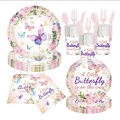 OUTMASTER 25-Guest Party Tableware Set - Disposable Plates, Cups, Napkins & Utensils.