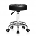 OUTMASTER Rolling Stool with Footrest PU Leather Height Adjustable for Home Salon Shop (Black)