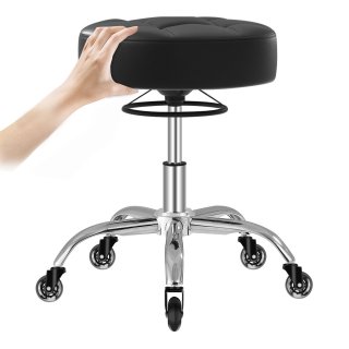 OUTMASTER PU Leather Rolling Stool with 360° Swivel Height Adjustment for Office Spa Salon Shop (Black)