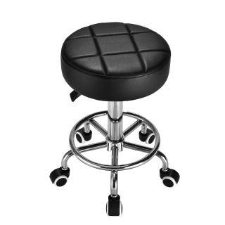 OUTMASTER Rolling Stool with Footrest PU Leather Height Adjustable for Home Salon Shop (Black)