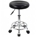 OUTMASTER Rolling Stool with Footrest PU Leather Height Adjustable for Home Salon Shop (White)