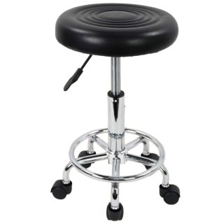 OUTMASTER Rolling Stool with Footrest PU Leather Height Adjustable for Home Salon Shop (White)