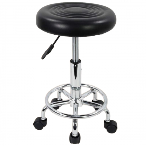 OUTMASTER Rolling Stool with Footrest PU Leather Height Adjustable for Home Salon Shop (White)