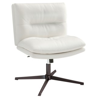 OUTMASTER Cross Legged Office Chair No Wheels Armless Faux Leather 360° Swivel Height Adjustable