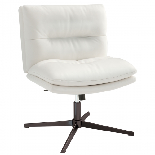 OUTMASTER Cross Legged Office Chair No Wheels Armless Faux Leather 360° Swivel Height Adjustable