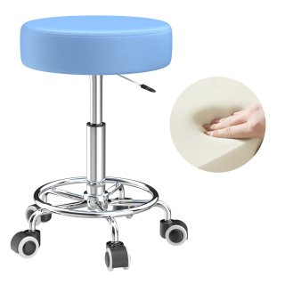 OUTMASTER Rolling Stool with Footrest, PU Leather, Height Adjustable, Available for Salons (Blue)