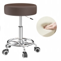 OUTMASTER Rolling Stool with Footrest, PU Leather, Height Adjustable, Available for Salons (Brown)