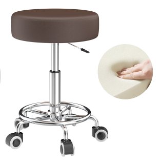 OUTMASTER Rolling Stool with Footrest, PU Leather, Height Adjustable, Available for Salons (Brown)