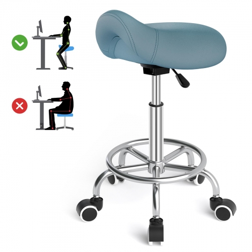 OUTMASTER Saddle Stool Ergonomic,Comfort Strap Wide Thick Seat Cushion for Medical, Home, Office, Blue
