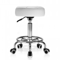OUTMASTER Rolling Stool with Footrest PU Leather Height Adjustable for Home Salon Shop (White)