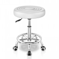 OUTMASTER Rolling Stool with Footrest PU Leather Height Adjustable for Home Salon Shop (White)