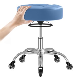 OUTMASTER Rolling Stool Heavy Duty 400lb,PU Leather,Free Adjustable Swivel,Office Accessible(Blue)