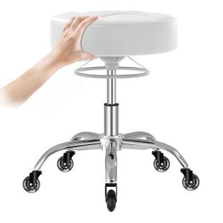 OUTMASTER Rolling Stool Heavy Duty 400lb,PU Leather,Free Adjustable Swivel,Office Accessible(White)
