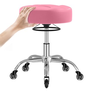 OUTMASTER Rolling Stool Heavy Duty 400lb,PU Leather,Freely Adjustable Swivel for Offices(Pink)