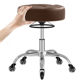 OUTMASTER Rolling Stool Heavy Duty 400lb,PU Leather,Free Adjustable Swivel,Office Accessible(Brown)