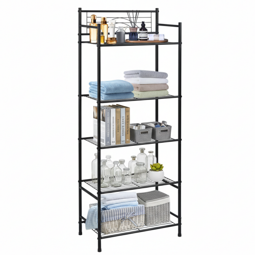 OUTMASTER 5 Tier Storage Shelves, Ideal for Compact Spaces, Bathroom Shelves and Storage Unit, Black