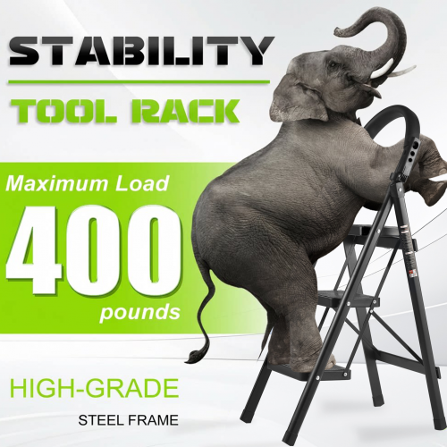 OUTMASTER Step Ladder, Adult Step Ladders 3 Step with Padded Handrails,400 Lbs Capacity. Black