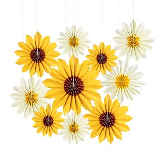 OUTMASTER 9 Pieces Sunflower Paper Fan Party Decoration for Baby Shower, Holiday Party, Wedding.