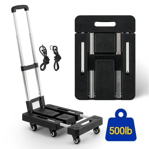 OUTMASTER Folding Hand Truck,500LB Heavy Duty Luggage Cart.Travel, Moving, Shopping, Office Use, Black